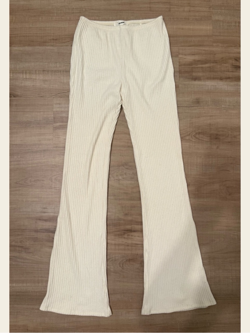Joah Brown Ribbed Flare Knit Pants in Cream